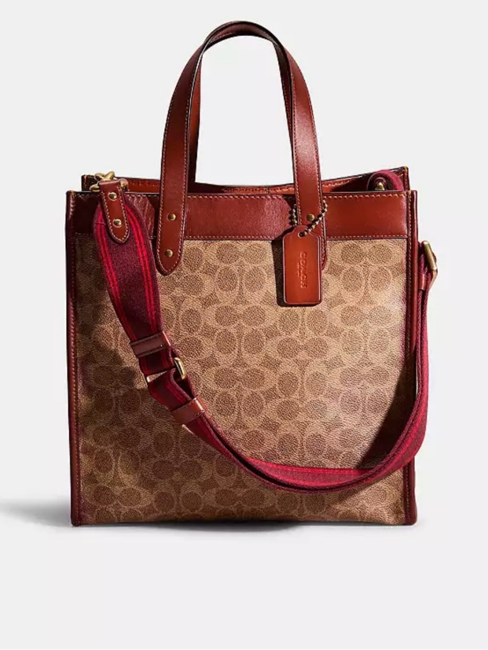 Coach Field Tote with Signature C Pattern and Leather Trim